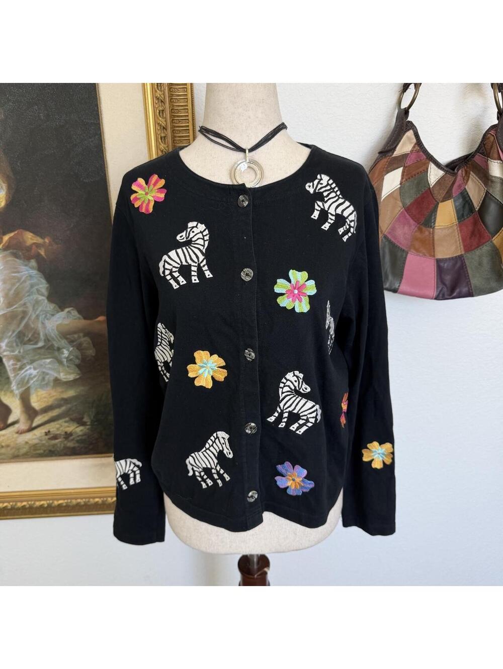 Vintage Zebra Floral Embroidered Funky Light Weight Cardigan